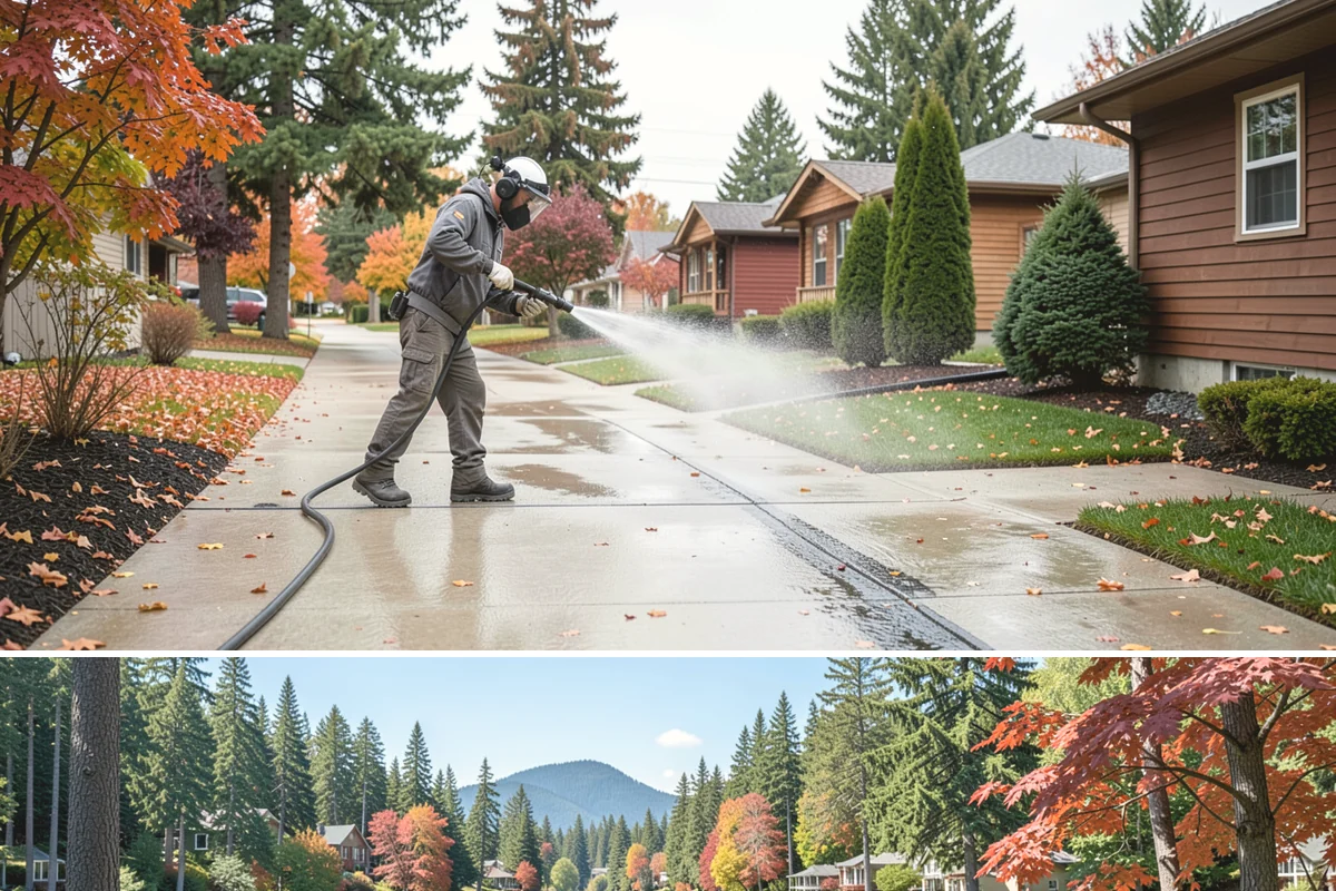Stairwell Cleaning in Covington, King County, WA - Stairwells benefit from cleaning two to three times a year, with priority through the wet fall and winter when algae peaks.