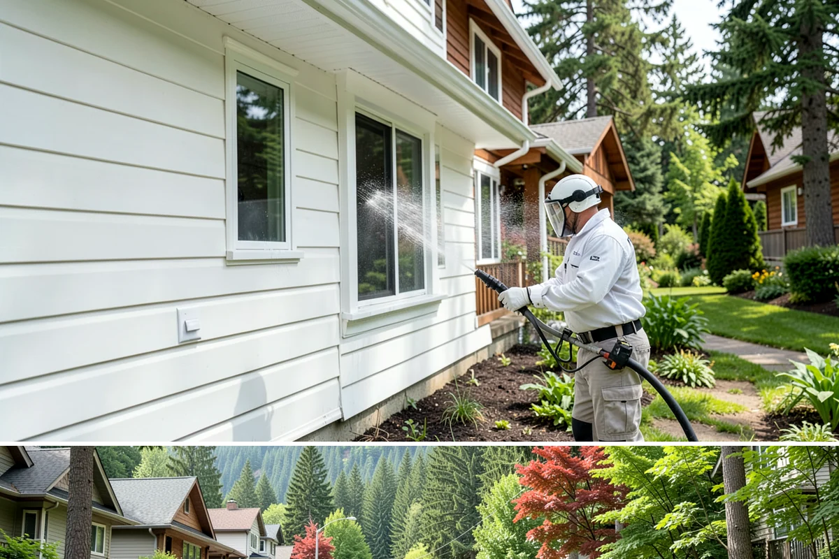 Stairwell Cleaning in Darrington, Snohomish County, WA - Stairwells benefit from cleaning two to three times a year, with priority through the wet fall and winter when algae peaks.