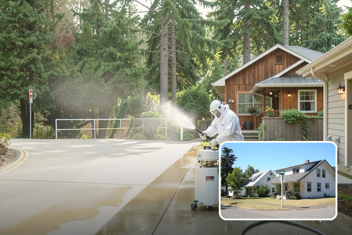 Stairwell Cleaning in DuPont, Pierce County, WA - Removes slick algae and grime from shaded treads