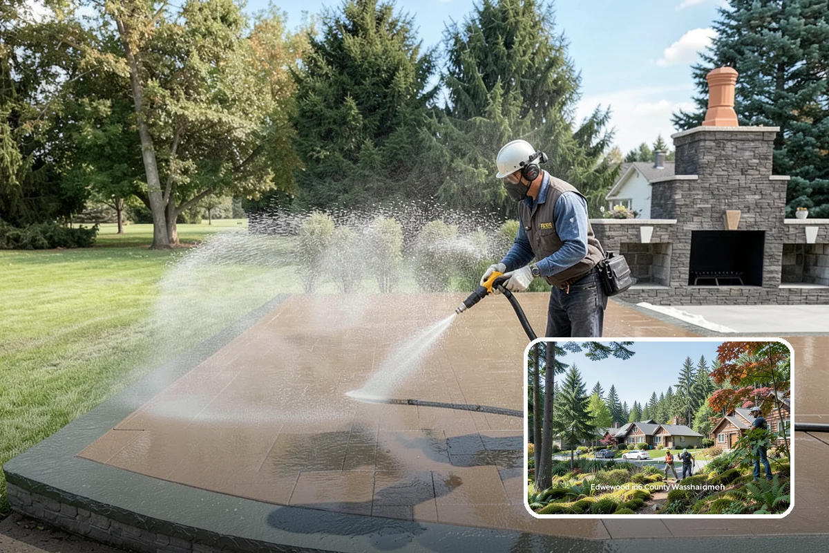 Stairwell Cleaning in Edgewood, Pierce County, WA - Removes slick algae and grime from shaded treads