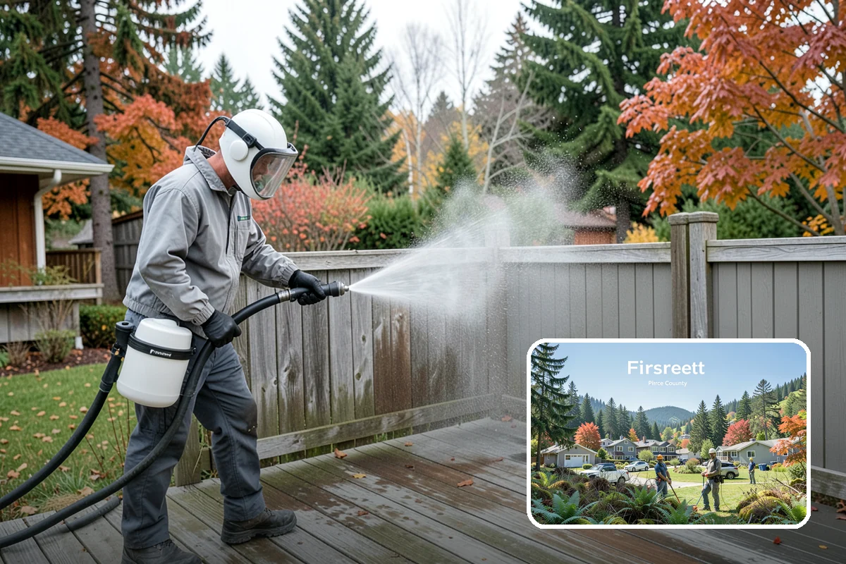 Stairwell Cleaning in Fircrest, Pierce County, WA - Removes slick algae and grime from shaded treads