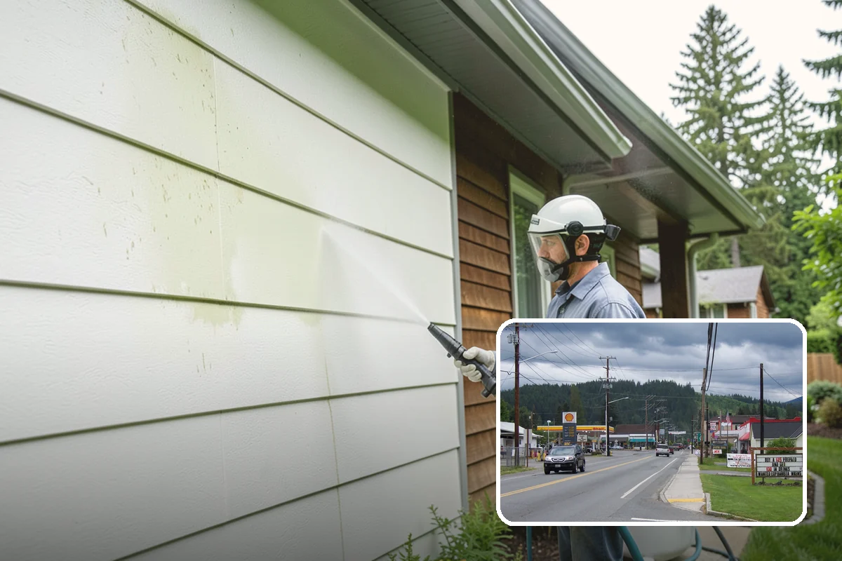 Stairwell Cleaning in Granite Falls, Snohomish County, WA - Removes slick algae and grime from shaded treads