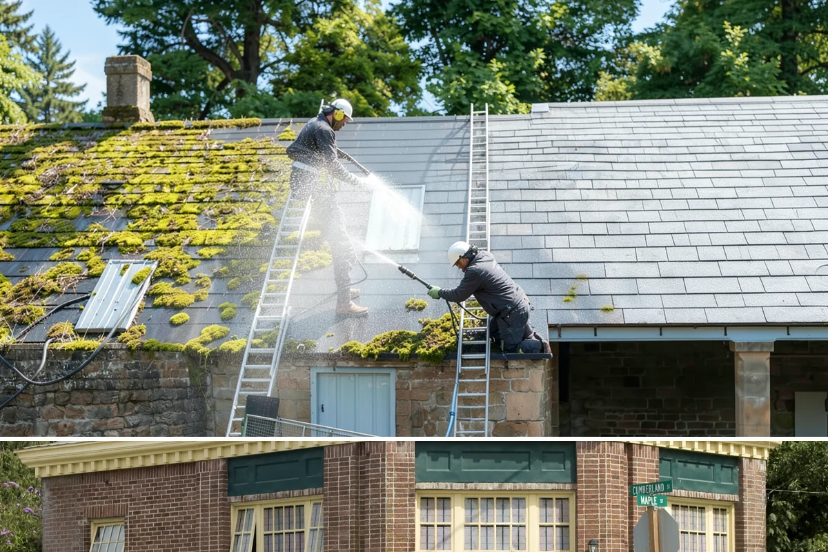 Stairwell Cleaning in Hamilton, Skagit County, WA - Stairwells benefit from cleaning two to three times a year, with priority through the wet fall and winter when algae peaks.