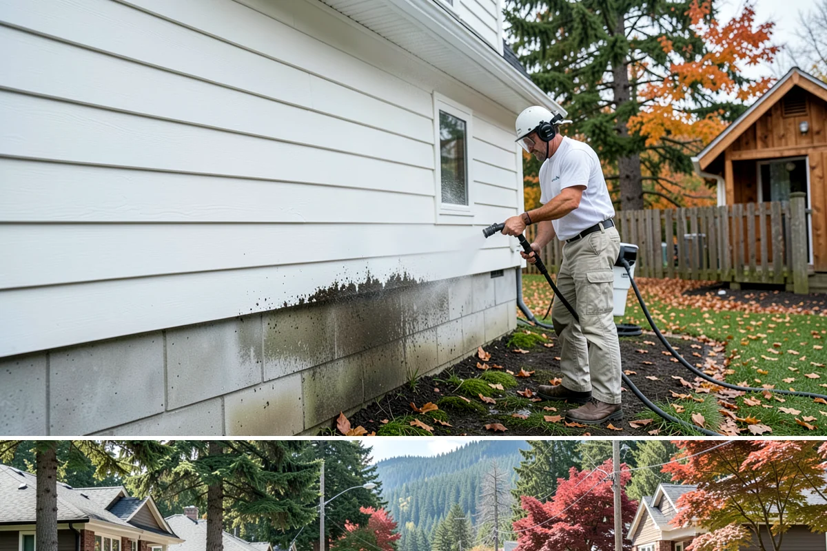 Stairwell Cleaning in Hunts Point, King County, WA - Stairwells benefit from cleaning two to three times a year, with priority through the wet fall and winter when algae peaks.