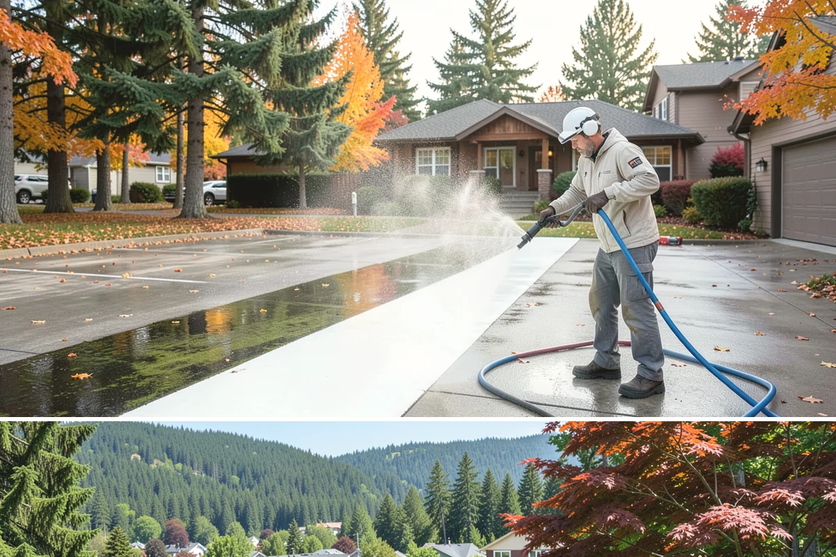 Stairwell Cleaning in Index, Snohomish County, WA - Stairwells benefit from cleaning two to three times a year, with priority through the wet fall and winter when algae peaks.