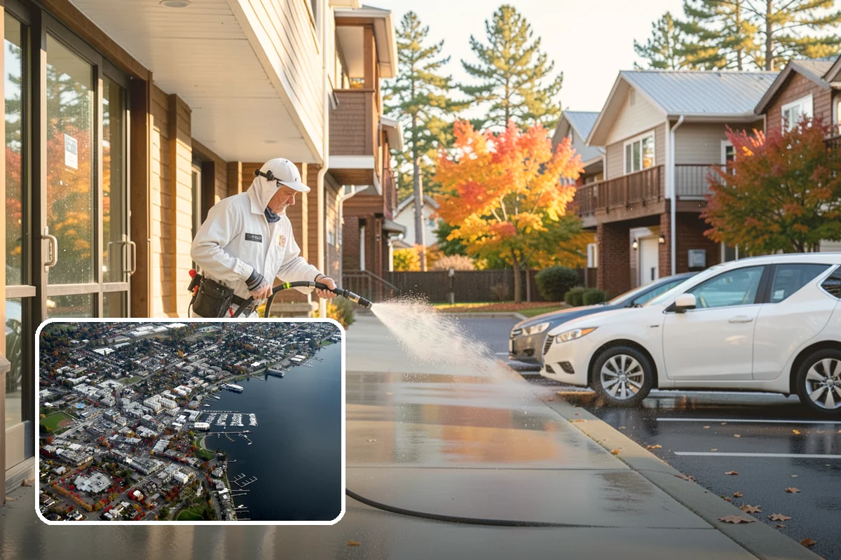 Stairwell Cleaning in Kirkland, King County, WA - Removes slick algae and grime from shaded treads