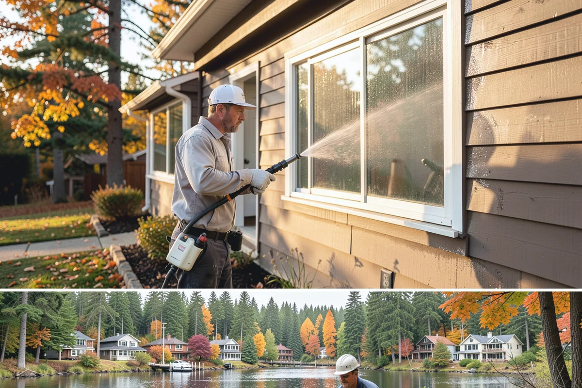 Stairwell Cleaning in La Conner, Skagit County, WA - Stairwells benefit from cleaning two to three times a year, with priority through the wet fall and winter when algae peaks.