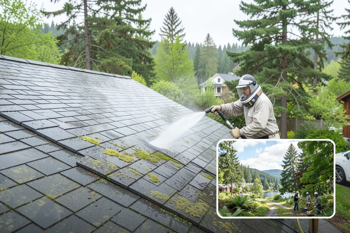 Stairwell Cleaning in Lake Forest Park, King County, WA - Removes slick algae and grime from shaded treads