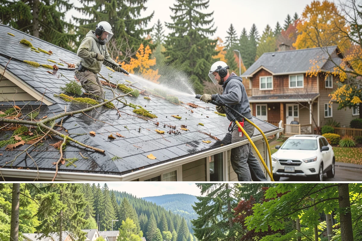 Stairwell Cleaning in Lake Forest Park, King County, WA - Stairwells benefit from cleaning two to three times a year, with priority through the wet fall and winter when algae peaks.