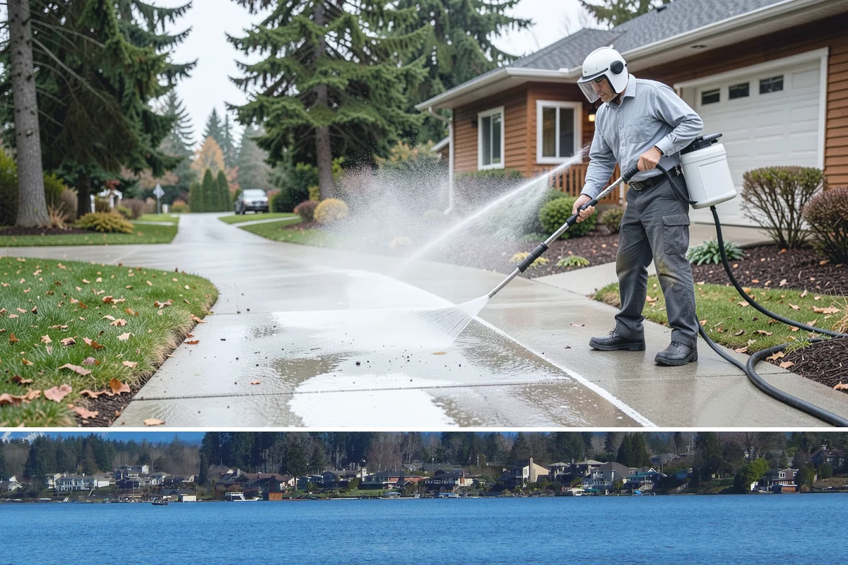 Stairwell Cleaning in Lake Stevens, Snohomish County, WA - Stairwells benefit from cleaning two to three times a year, with priority through the wet fall and winter when algae peaks.