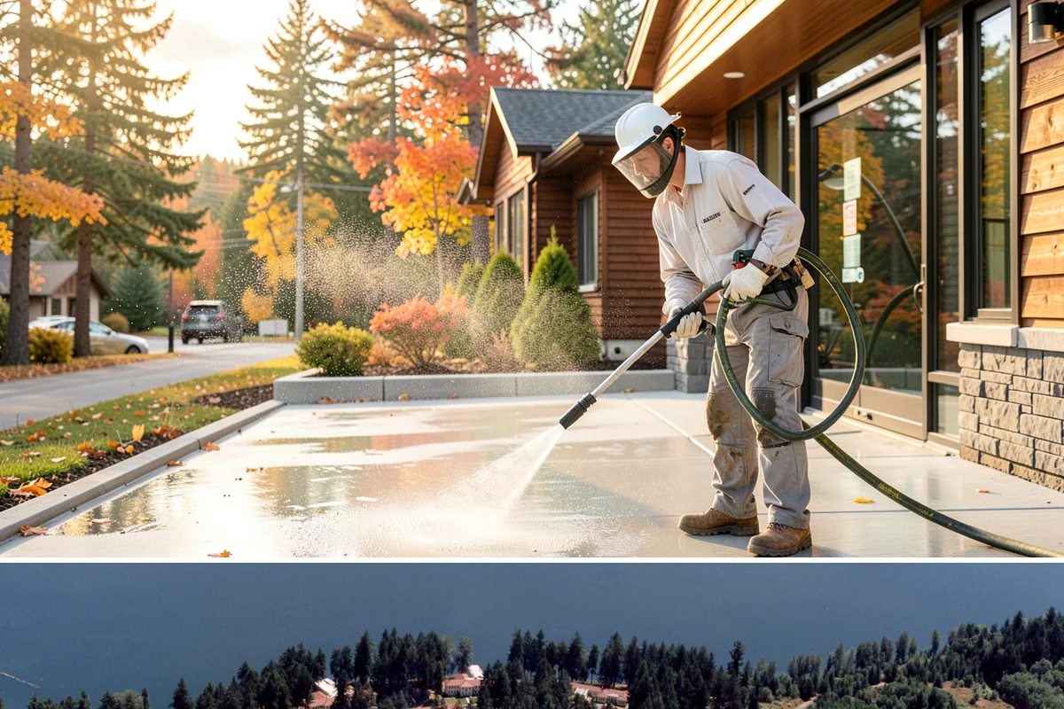 Stairwell Cleaning in Lakewood, Pierce County, WA - Stairwells benefit from cleaning two to three times a year, with priority through the wet fall and winter when algae peaks.