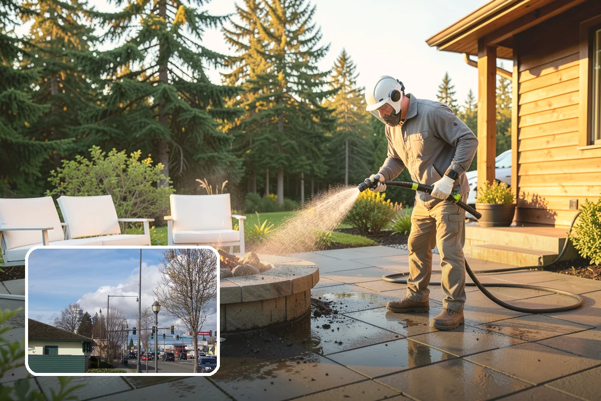 Stairwell Cleaning in Marysville, Snohomish County, WA - Removes slick algae and grime from shaded treads