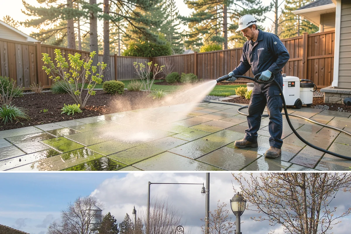 Stairwell Cleaning in Marysville, Snohomish County, WA - Stairwells benefit from cleaning two to three times a year, with priority through the wet fall and winter when algae peaks.