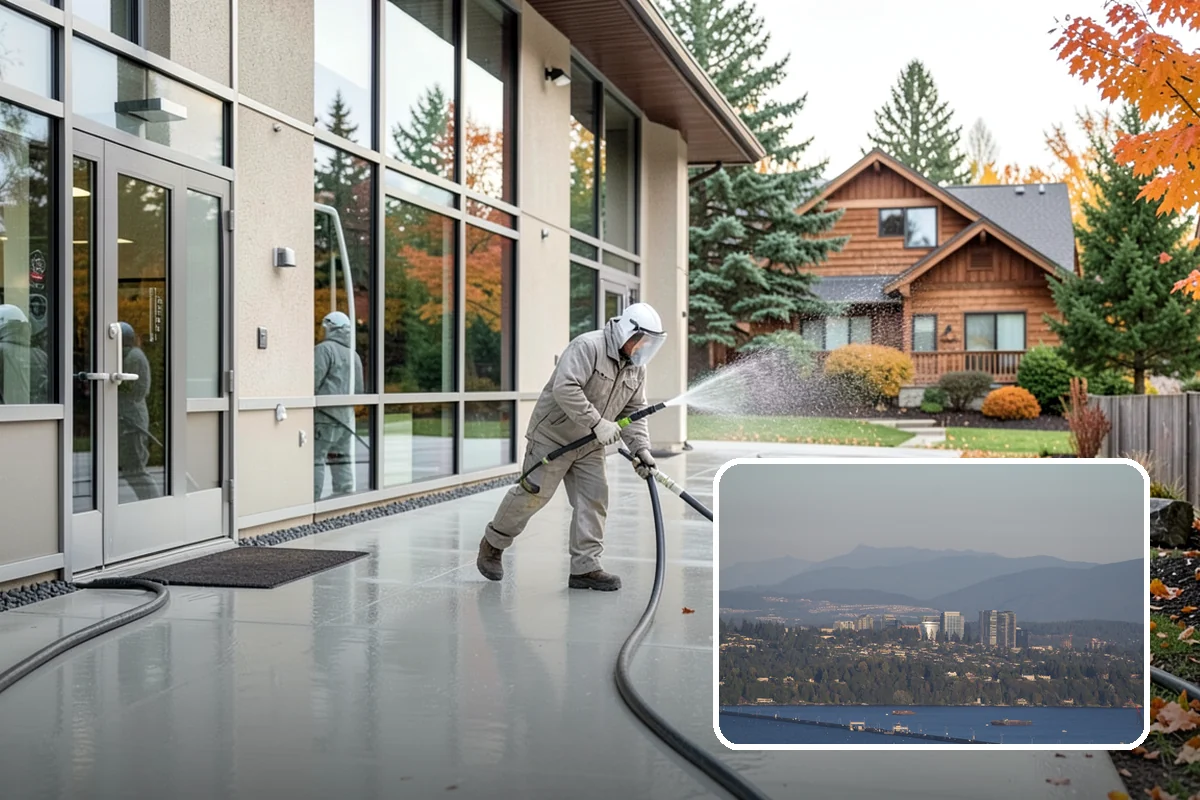 Stairwell Cleaning in Medina, King County, WA - Removes slick algae and grime from shaded treads