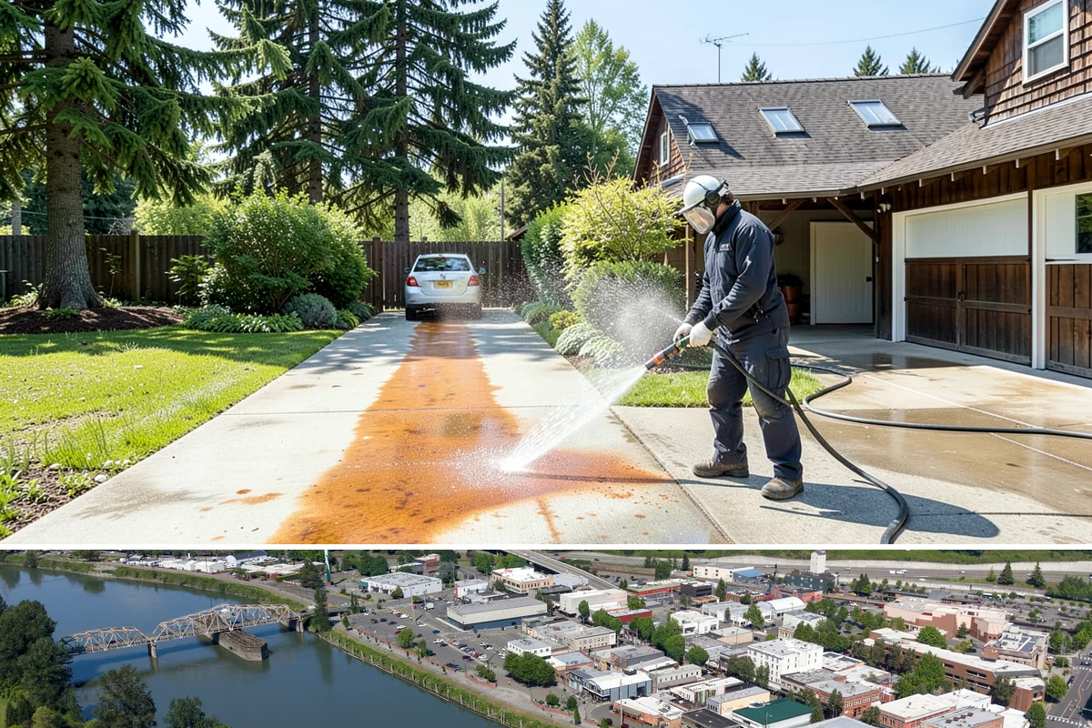 Stairwell Cleaning in Mount Vernon, Skagit County, WA - Stairwells benefit from cleaning two to three times a year, with priority through the wet fall and winter when algae peaks.