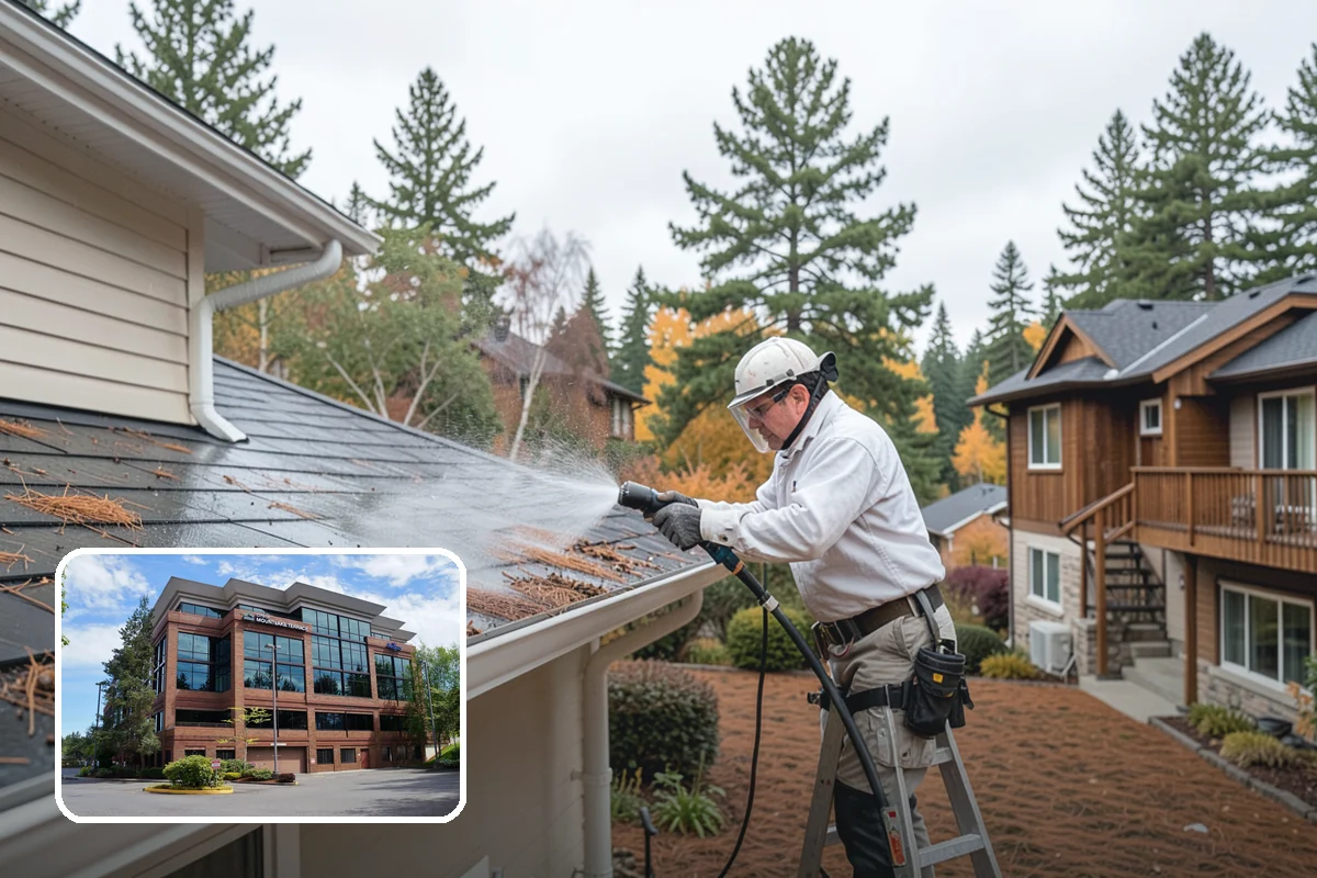 Stairwell Cleaning in Mountlake Terrace, Snohomish County, WA - Removes slick algae and grime from shaded treads