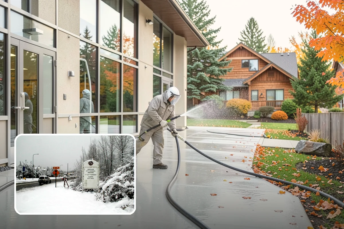 Stairwell Cleaning in Newcastle, King County, WA - Removes slick algae and grime from shaded treads