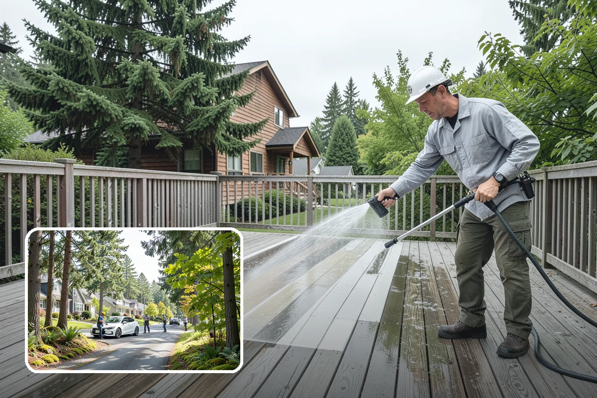 Stairwell Cleaning in Normandy Park, King County, WA - Removes slick algae and grime from shaded treads