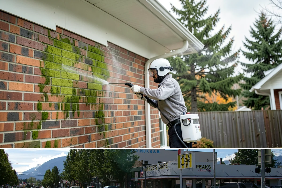 Stairwell Cleaning in North Bend, King County, WA - Stairwells benefit from cleaning two to three times a year, with priority through the wet fall and winter when algae peaks.