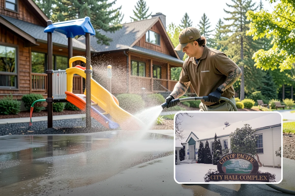 Stairwell Cleaning in Pacific, King County, WA - Removes slick algae and grime from shaded treads