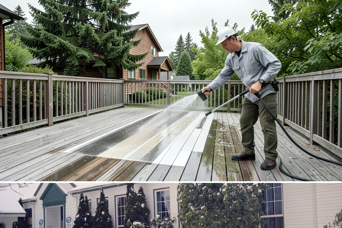 Stairwell Cleaning in Pacific, King County, WA - Stairwells benefit from cleaning two to three times a year, with priority through the wet fall and winter when algae peaks.