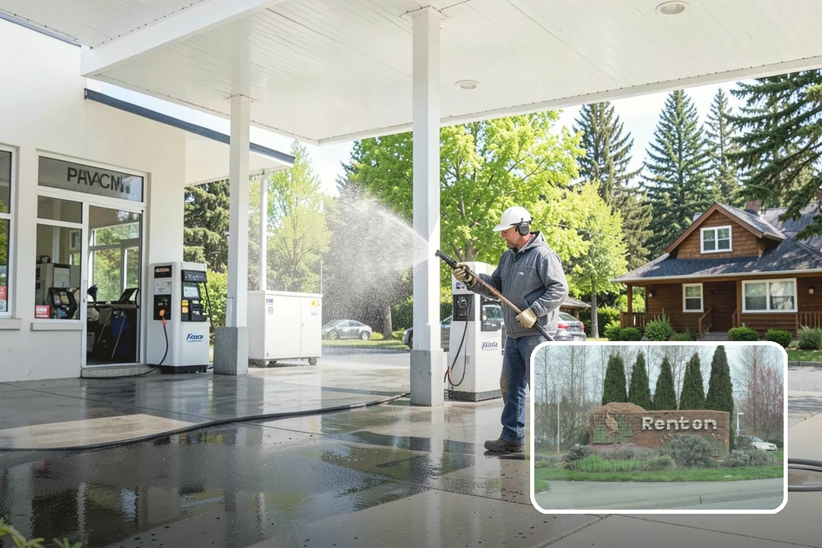 Stairwell Cleaning in Renton, King County, WA - Removes slick algae and grime from shaded treads