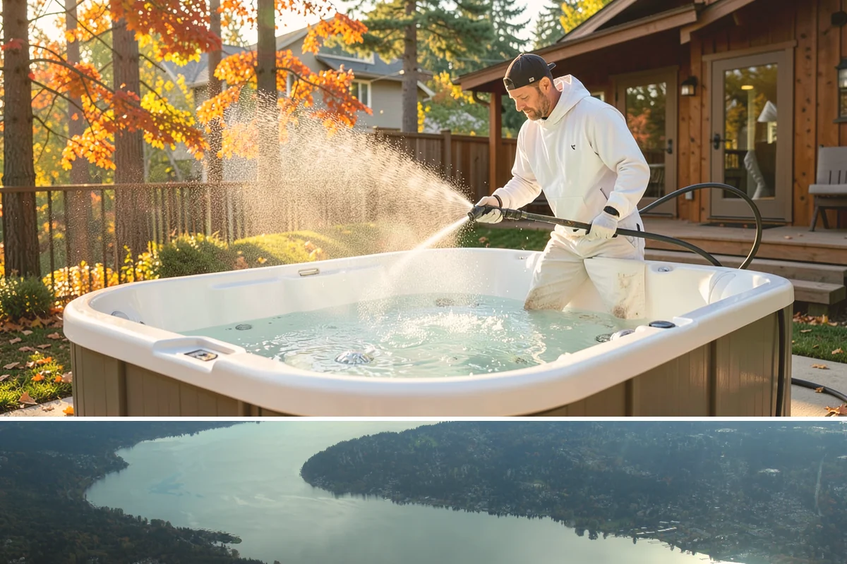 Stairwell Cleaning in Sammamish, King County, WA - Stairwells benefit from cleaning two to three times a year, with priority through the wet fall and winter when algae peaks.