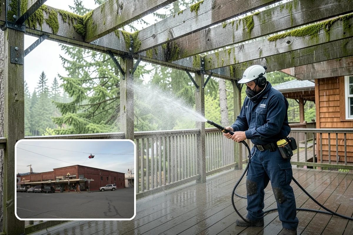 Stairwell Cleaning in Sedro-Woolley, Skagit County, WA - Removes slick algae and grime from shaded treads