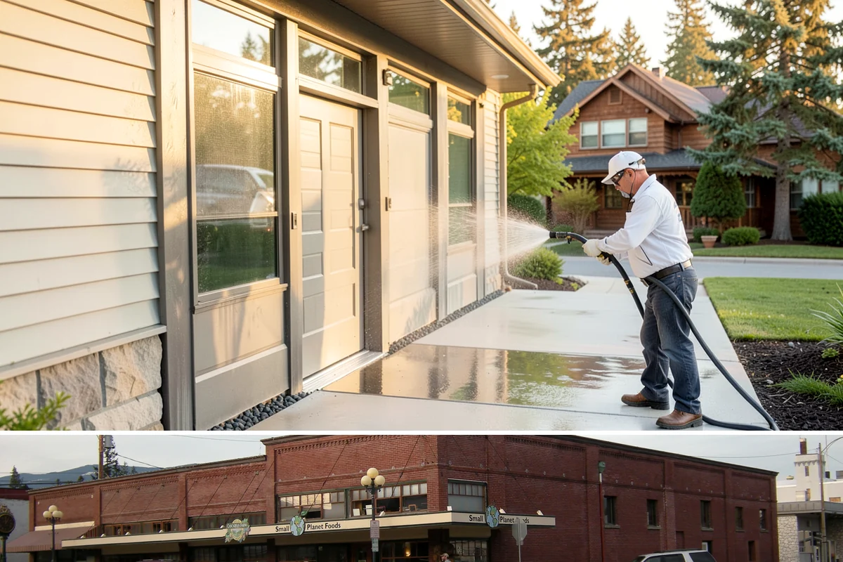 Stairwell Cleaning in Sedro-Woolley, Skagit County, WA - Stairwells benefit from cleaning two to three times a year, with priority through the wet fall and winter when algae peaks.