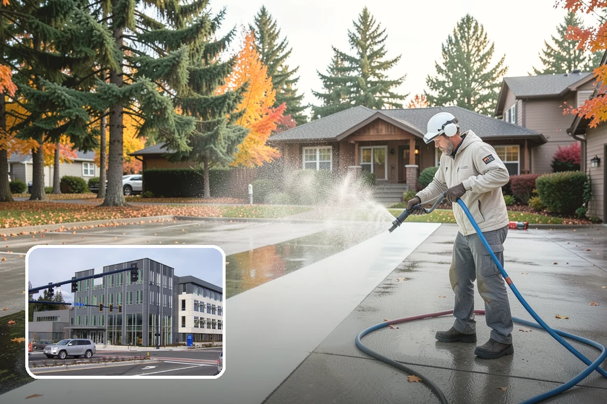 Stairwell Cleaning in Shoreline, King County, WA - Removes slick algae and grime from shaded treads
