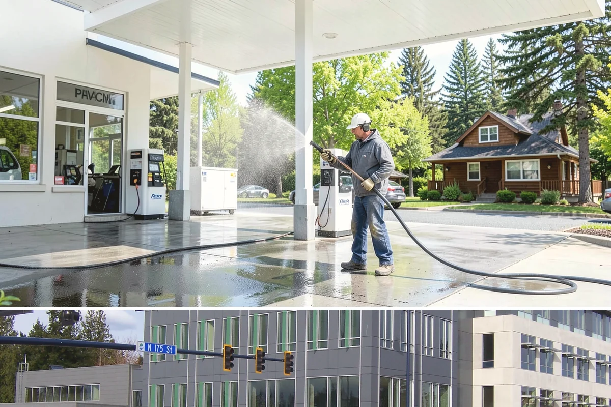 Stairwell Cleaning in Shoreline, King County, WA - Stairwells benefit from cleaning two to three times a year, with priority through the wet fall and winter when algae peaks.