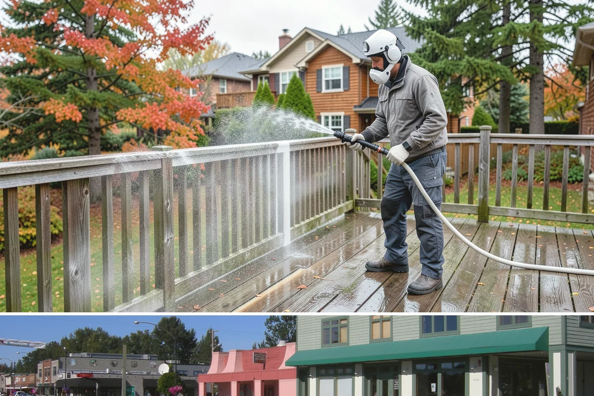 Stairwell Cleaning in Snoqualmie, King County, WA - Stairwells benefit from cleaning two to three times a year, with priority through the wet fall and winter when algae peaks.
