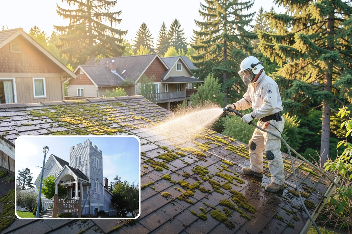 Stairwell Cleaning in Steilacoom, Pierce County, WA - Removes slick algae and grime from shaded treads