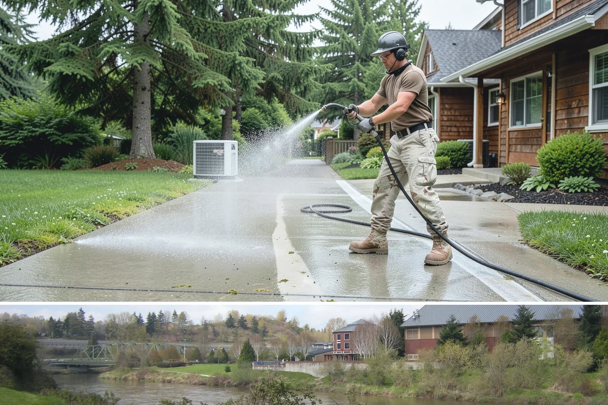 Stairwell Cleaning in Tukwila, King County, WA - Stairwells benefit from cleaning two to three times a year, with priority through the wet fall and winter when algae peaks.