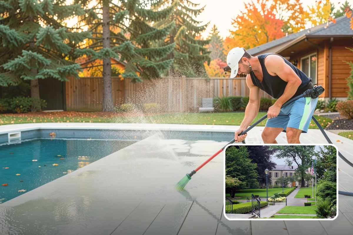 Stairwell Cleaning in Woodinville, King County, WA - Removes slick algae and grime from shaded treads