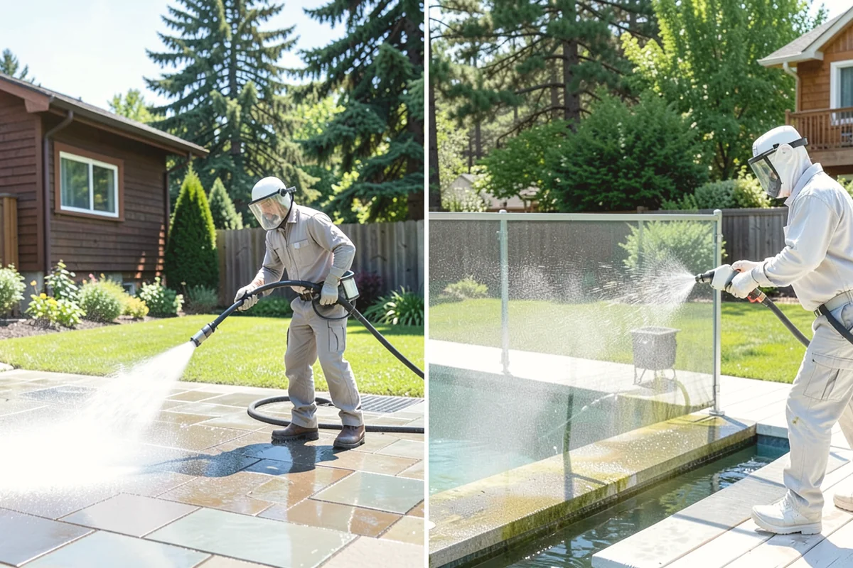 Step Pressure Washing in Anacortes, Skagit County, WA - Sweep loose debris and pre-soak the steps