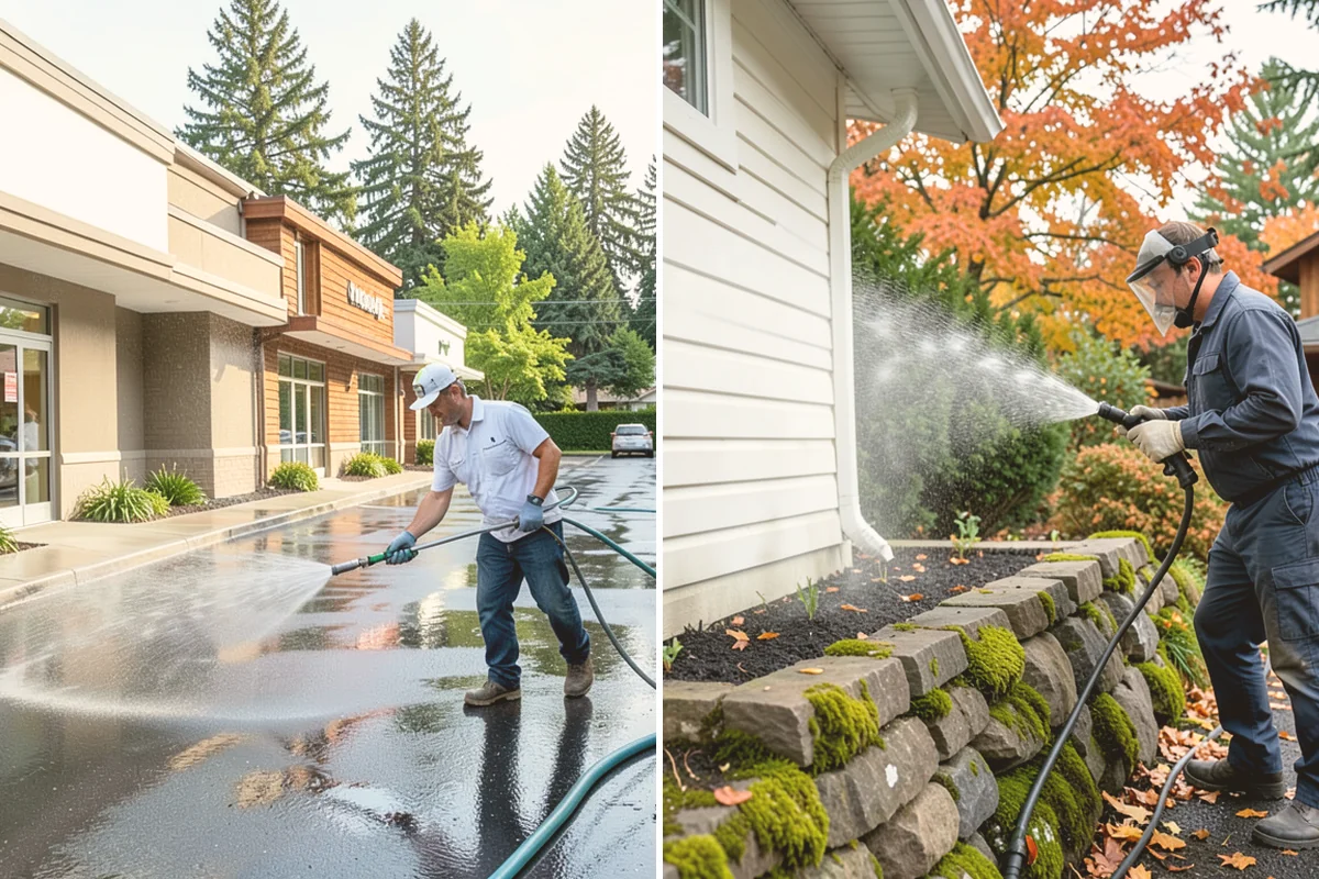 Step Pressure Washing in Bellevue, King County, WA - Sweep loose debris and pre-soak the steps