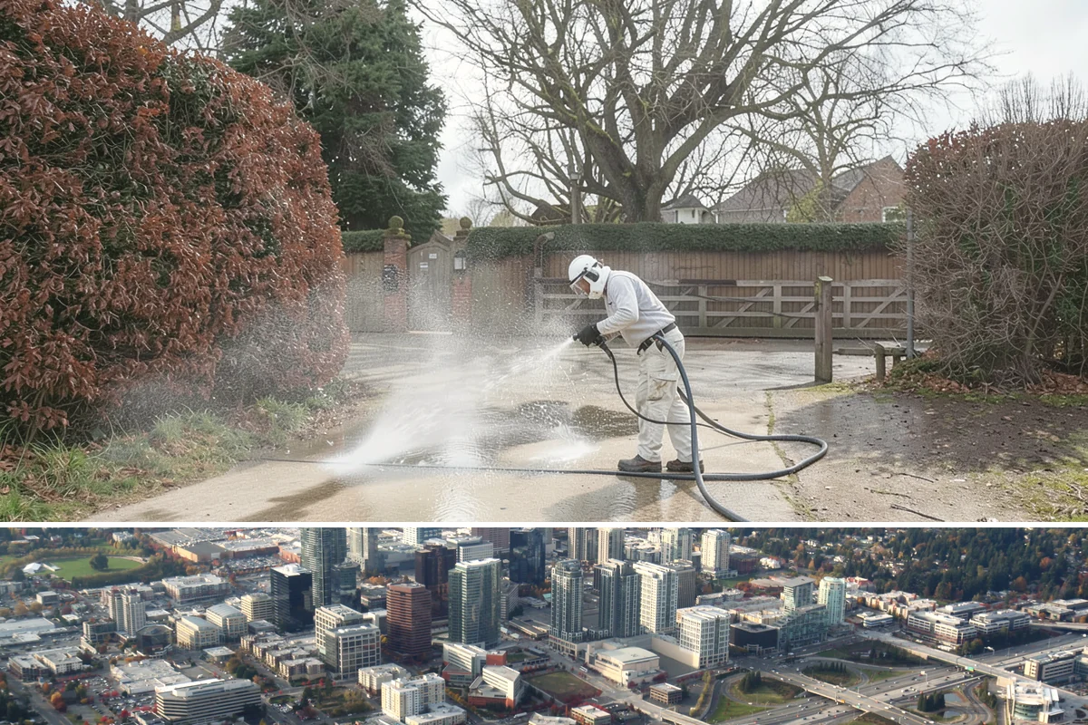 Step Pressure Washing in Bellevue, King County, WA - Steps clean up best during dry summer weeks so surfaces set before wet-season traffic.