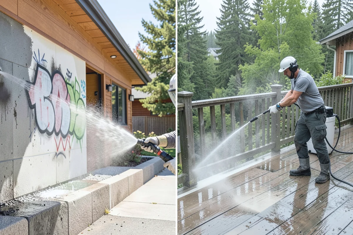 Step Pressure Washing in Buckley, Pierce County, WA - Sweep loose debris and pre-soak the steps
