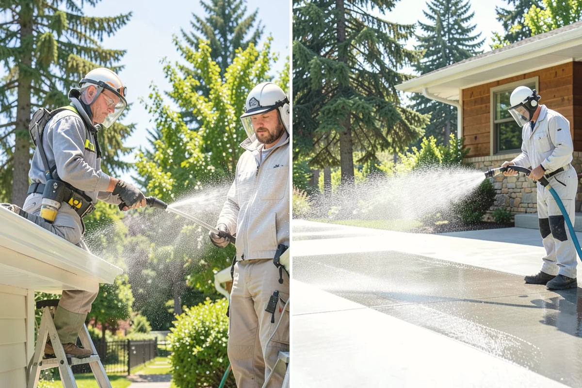 Step Pressure Washing in Burien, King County, WA - Sweep loose debris and pre-soak the steps