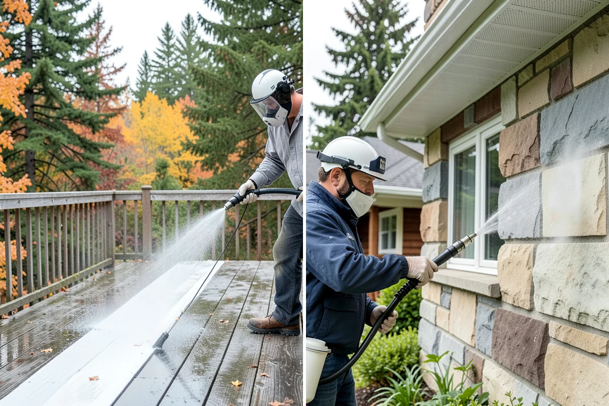 Step Pressure Washing in Clyde Hill, King County, WA - Sweep loose debris and pre-soak the steps