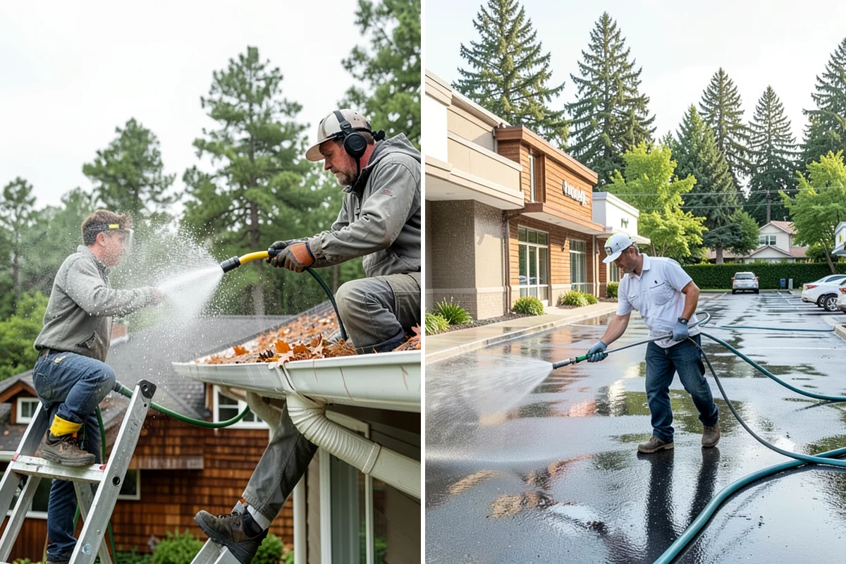 Step Pressure Washing in Concrete, Skagit County, WA - Sweep loose debris and pre-soak the steps