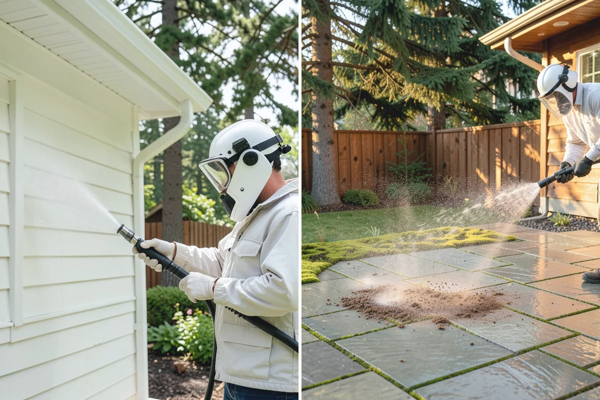 Step Pressure Washing in Coupeville, Island County, WA - Sweep loose debris and pre-soak the steps