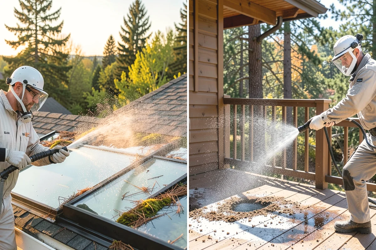 Step Pressure Washing in Covington, King County, WA - Sweep loose debris and pre-soak the steps