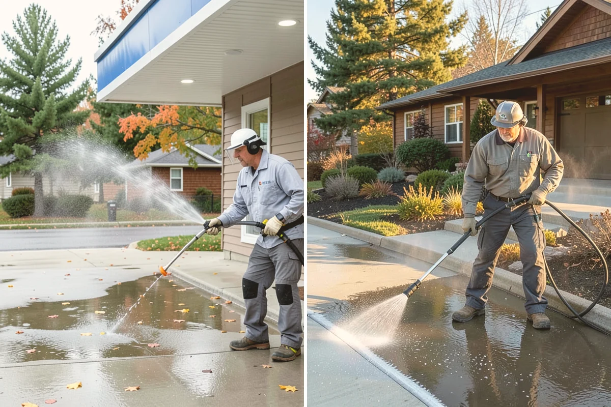 Step Pressure Washing in Eatonville, Pierce County, WA - Sweep loose debris and pre-soak the steps