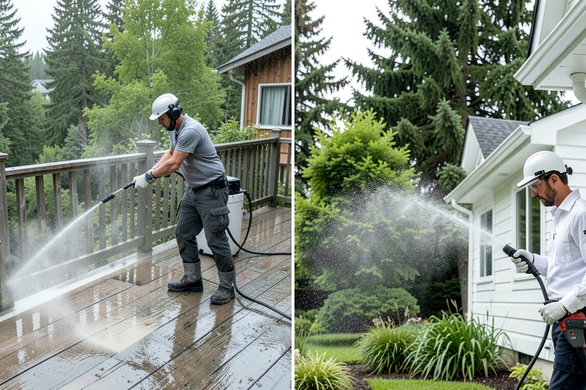 Step Pressure Washing in Enumclaw, King County, WA - Sweep loose debris and pre-soak the steps