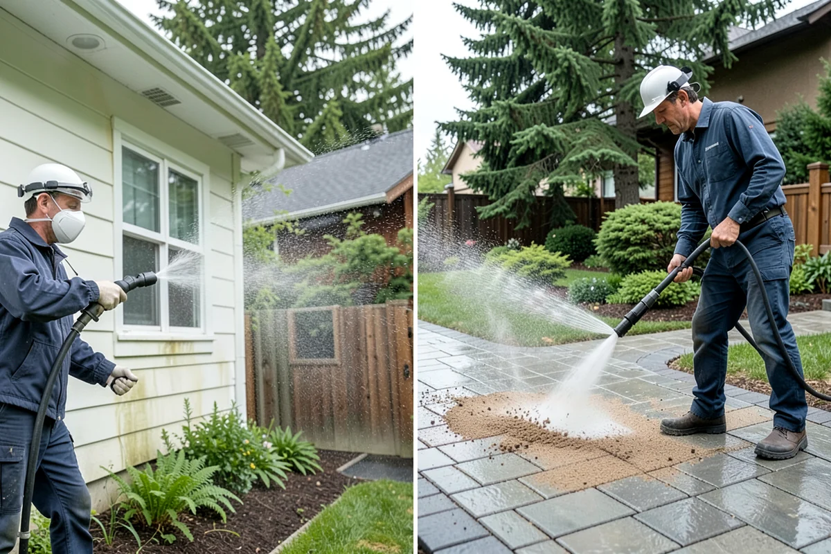 Step Pressure Washing in Fircrest, Pierce County, WA - Sweep loose debris and pre-soak the steps
