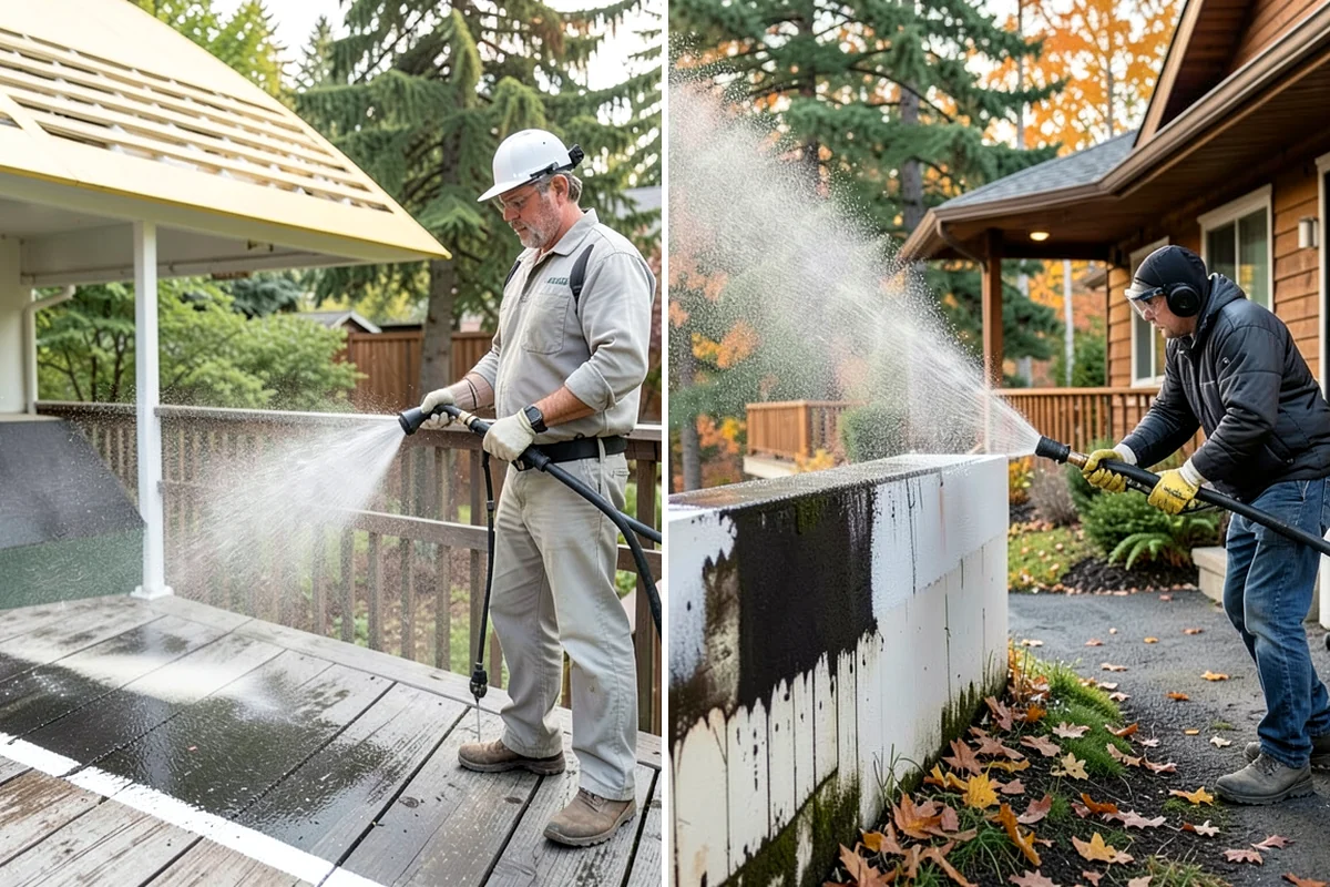 Step Pressure Washing in Gig Harbor, Pierce County, WA - Sweep loose debris and pre-soak the steps