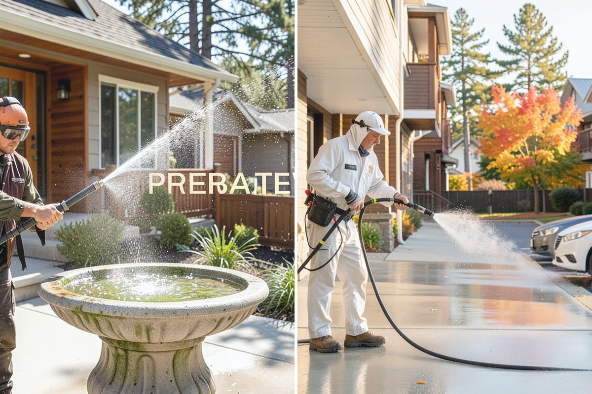Step Pressure Washing in Hamilton, Skagit County, WA - Sweep loose debris and pre-soak the steps
