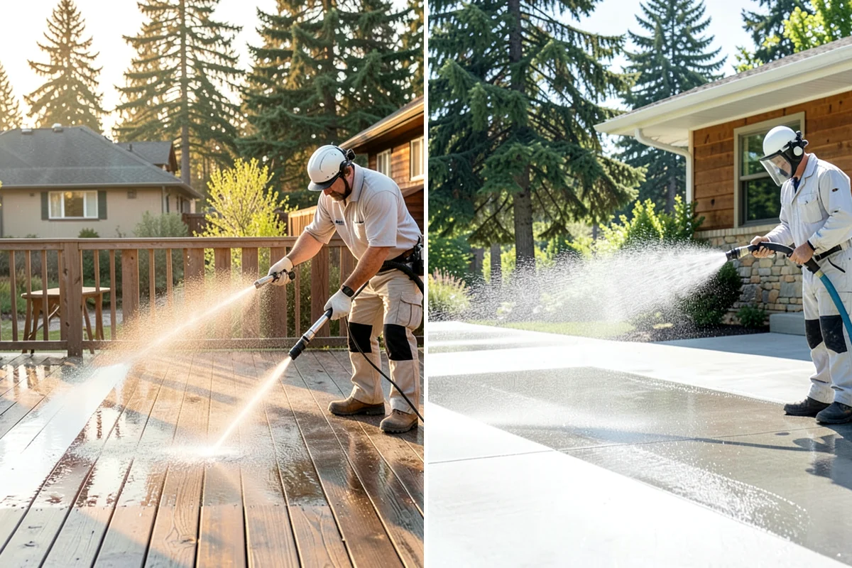 Step Pressure Washing in Hunts Point, King County, WA - Sweep loose debris and pre-soak the steps